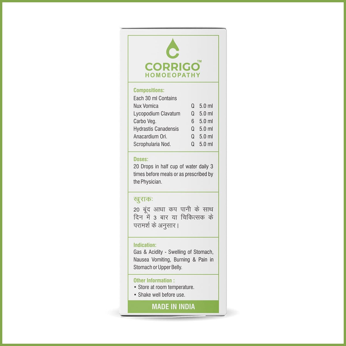 CORRIGO Gas & Acidity Drops - Homeopathy Drops for Gas