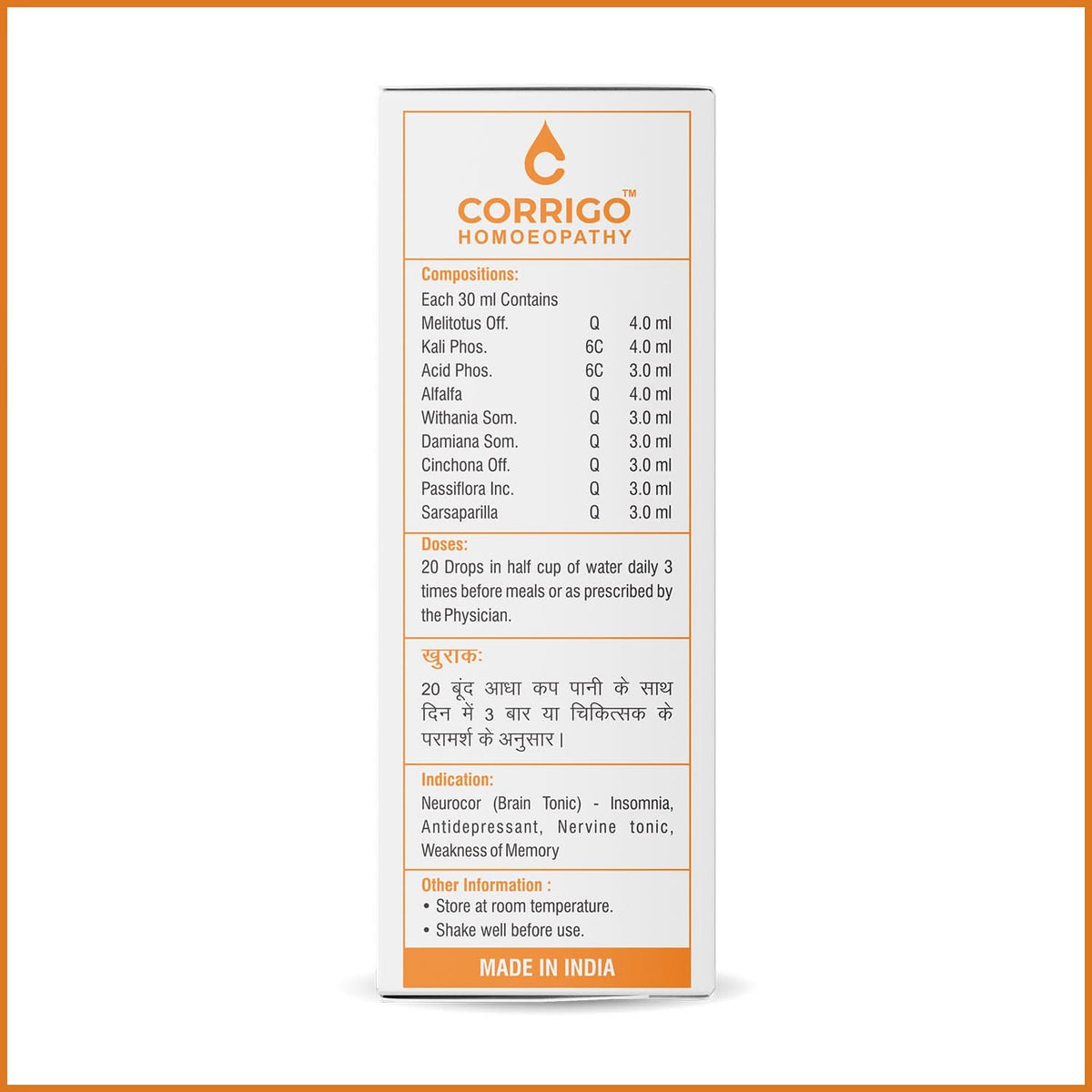 CORRIGO Neurocor Homeopathy Drops for Mental and Nervous Wellness