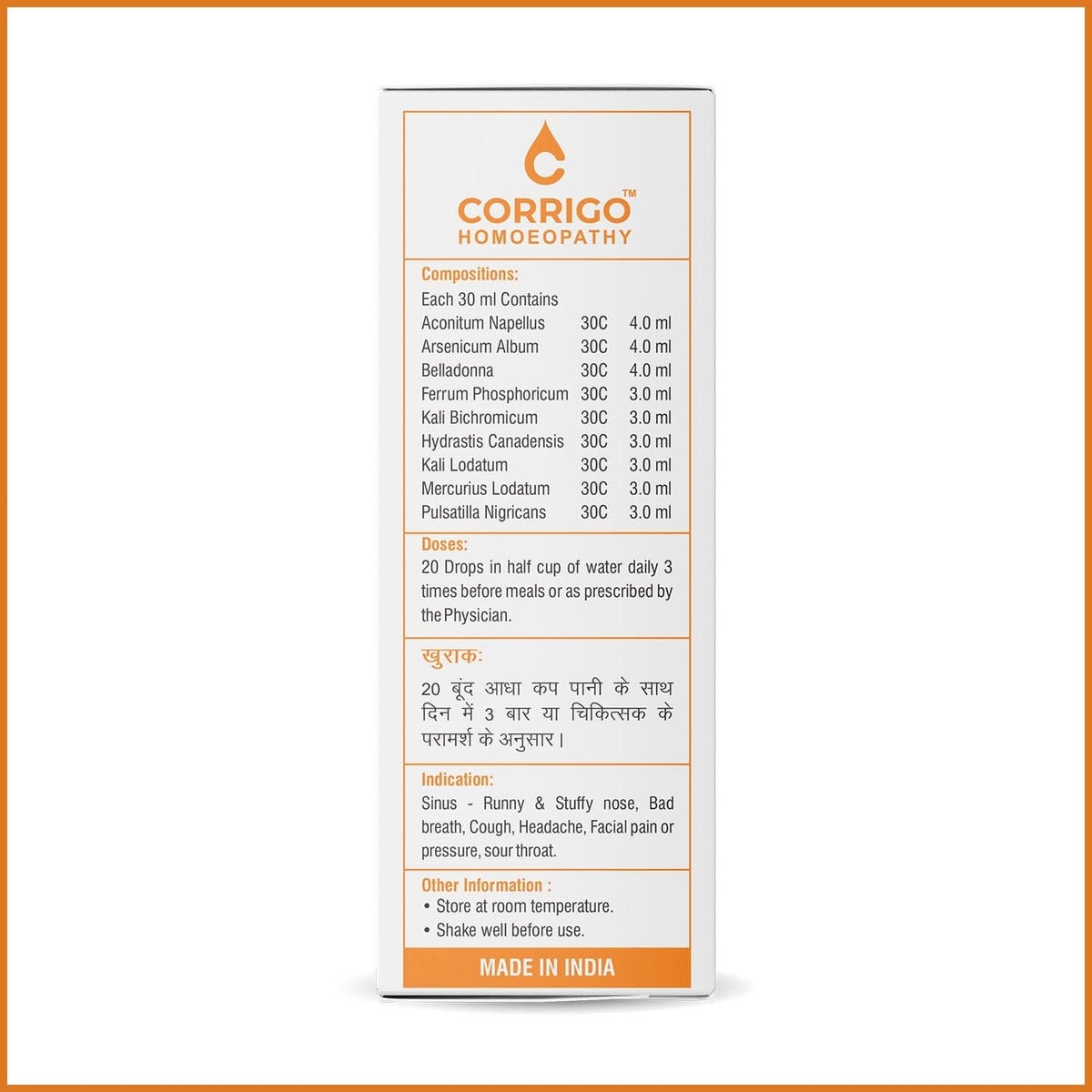 CORRIGO Sinus Medicine Drops for Nasal Congestion and Sneezing